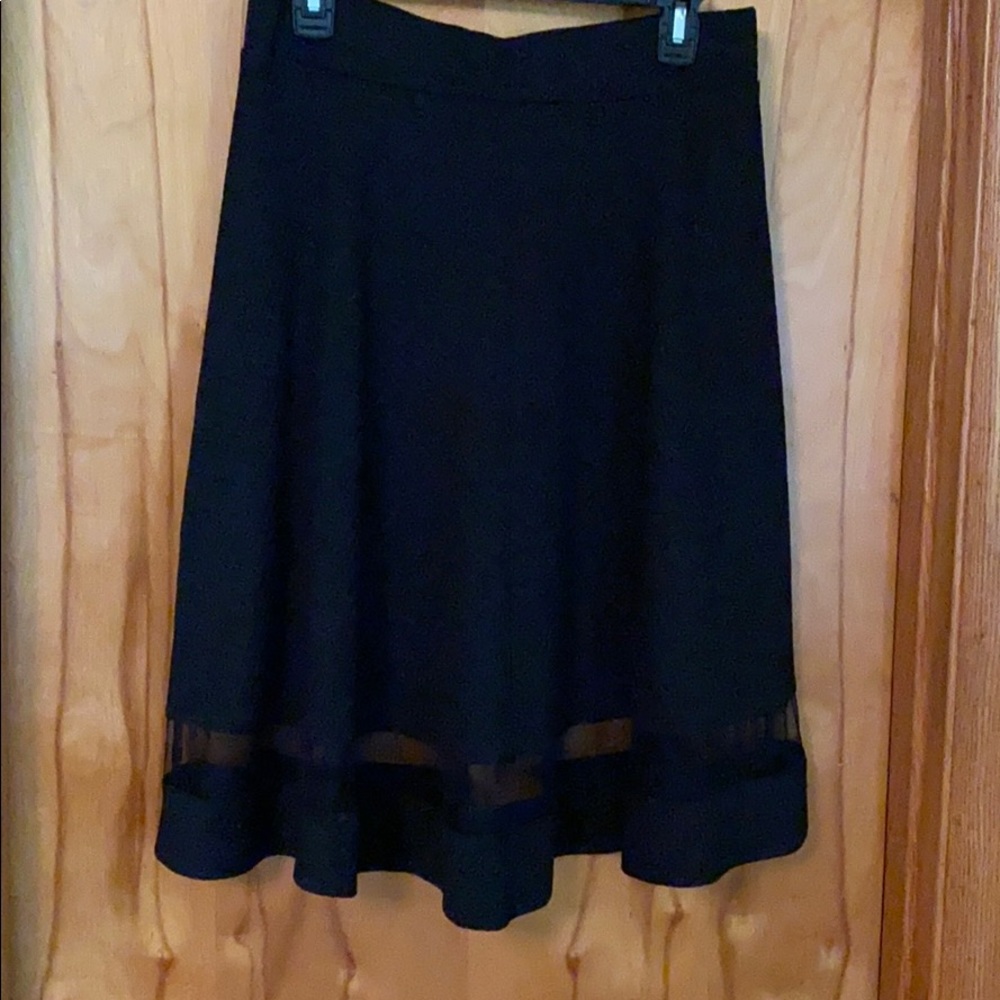 Black pique circle skirt with mesh trim L